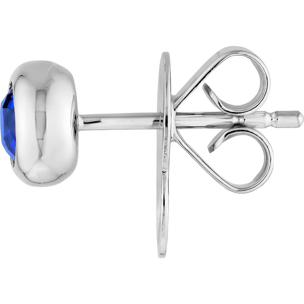 Olas d'Oro - 14K White Gold 4mm Round Blue Sapphire Stud Earrings - 0.66 Carat Total Carat Weight