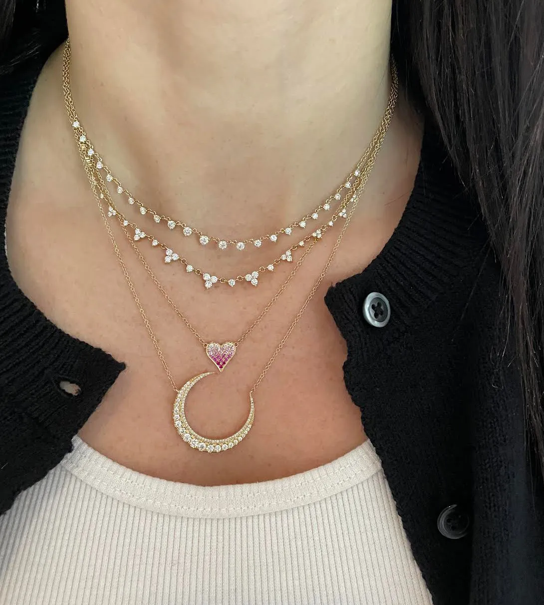 Ombre Pink Sapphire Heart Necklace