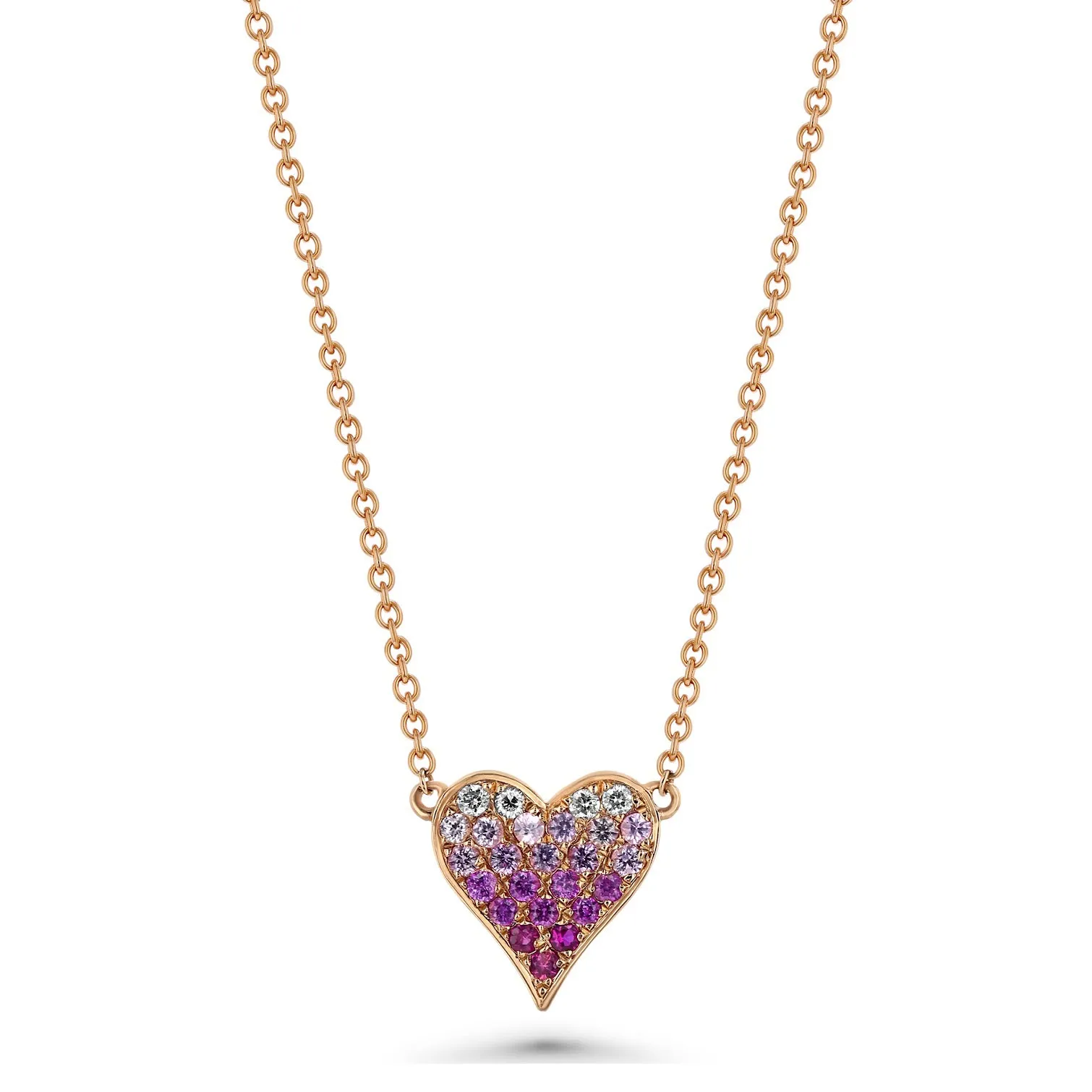 Ombre Pink Sapphire Heart Necklace
