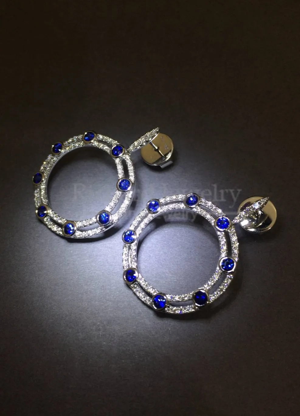 Open Circle Diamond Sapphire Earrings