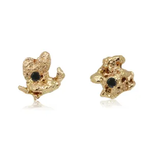 Out Of The Sea 14k Yellow Gold Petit Earrings with Black Diamond