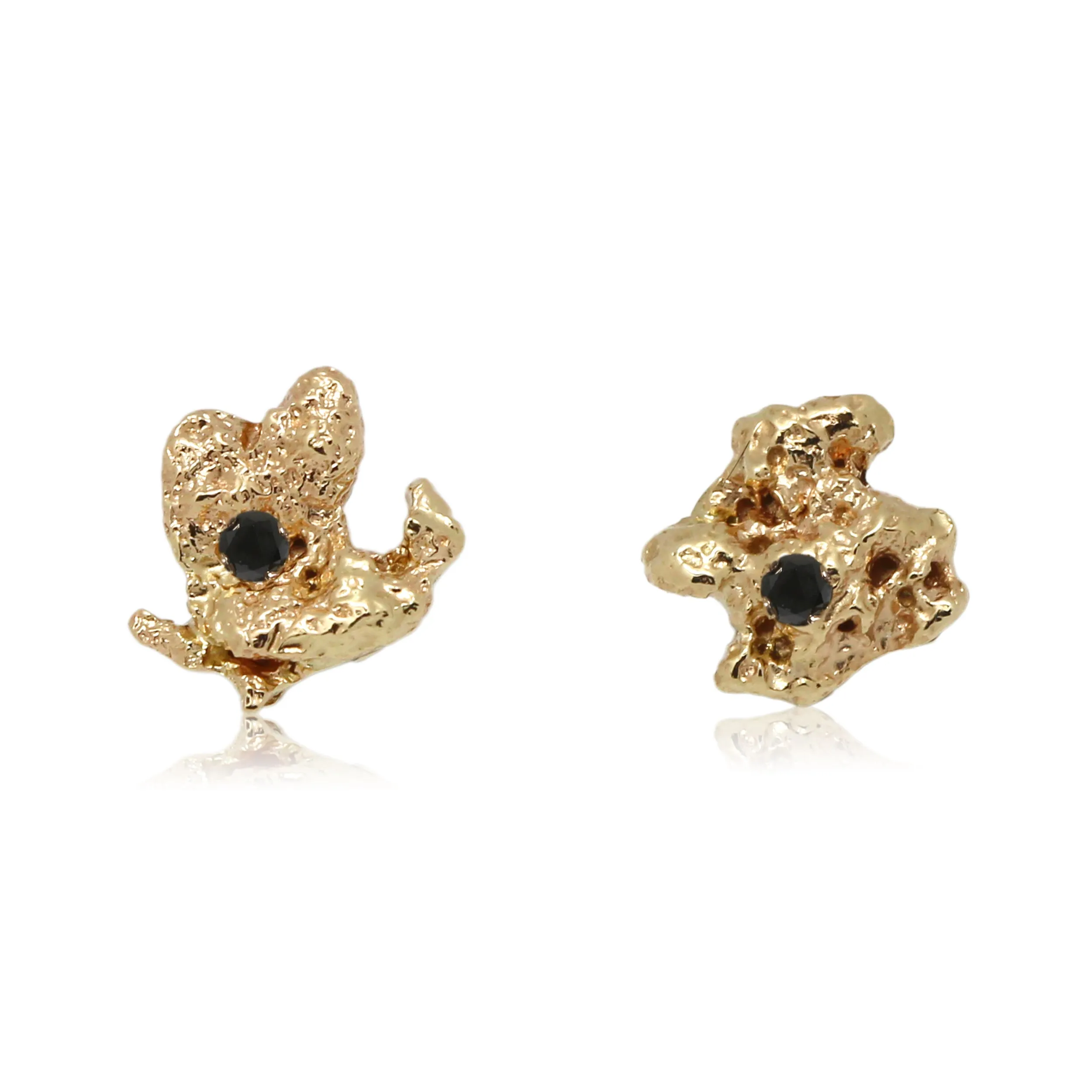 Out Of The Sea 14k Yellow Gold Petit Earrings with Black Diamond
