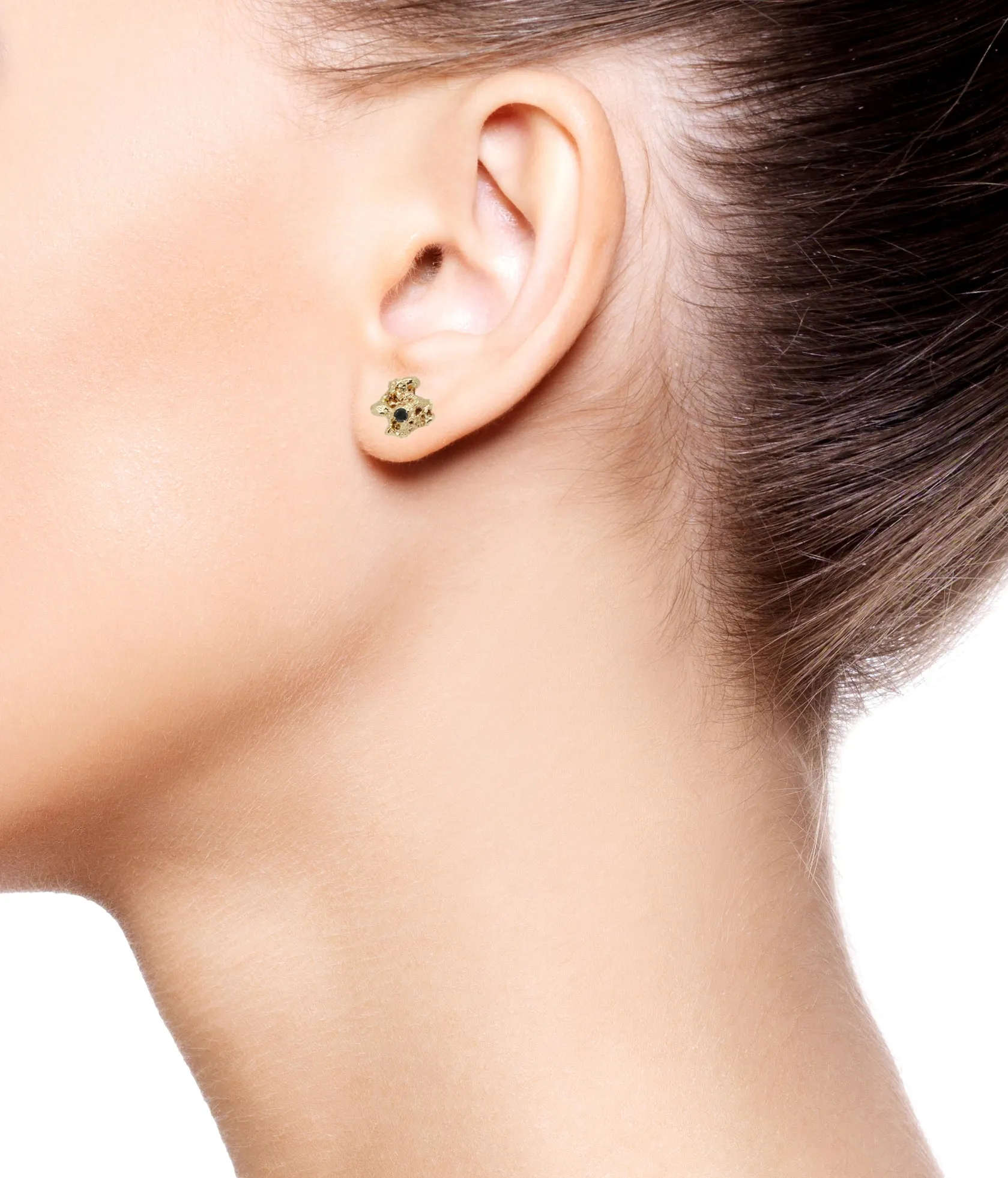 Out Of The Sea 14k Yellow Gold Petit Earrings with Black Diamond