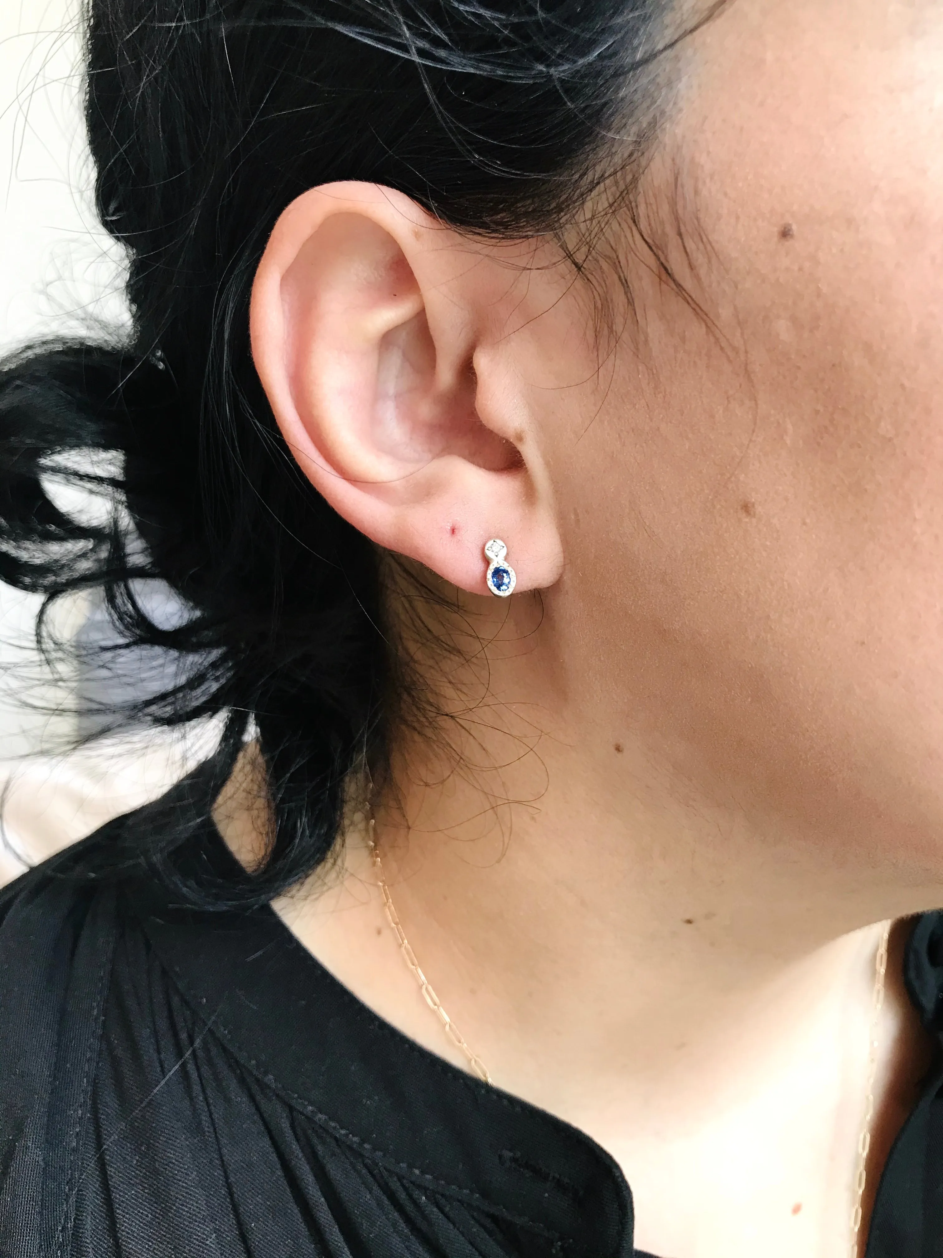 Oval and Round Sapphire Studs