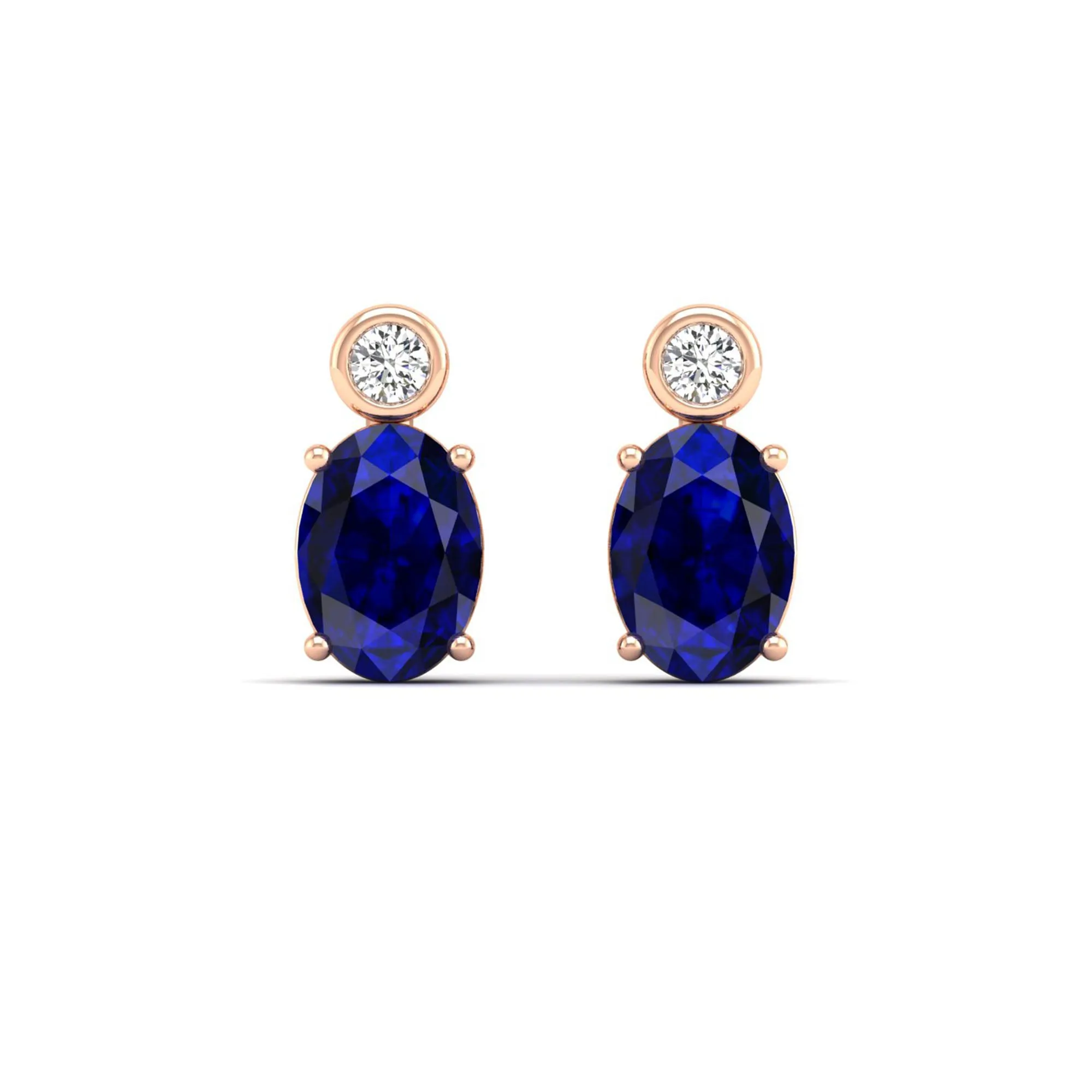 Oval Sapphire and Bezel-Set Diamond Studs Earrings
