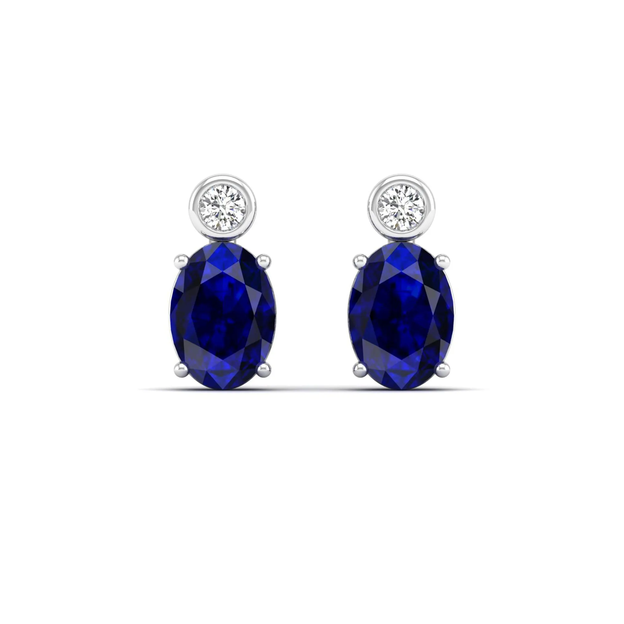 Oval Sapphire and Bezel-Set Diamond Studs Earrings