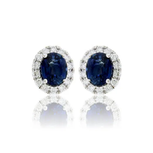 Oval Sapphire with Diamond Halo Stud Earrings