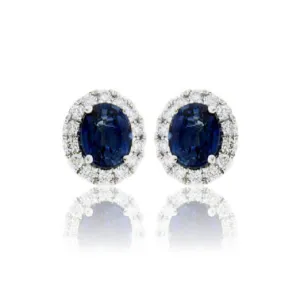 Oval Sapphire with Diamond Halo Stud Earrings