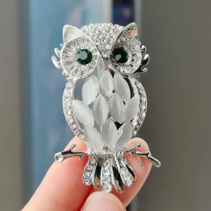 Owl Brooches Sparkling Crystal Opal Stone