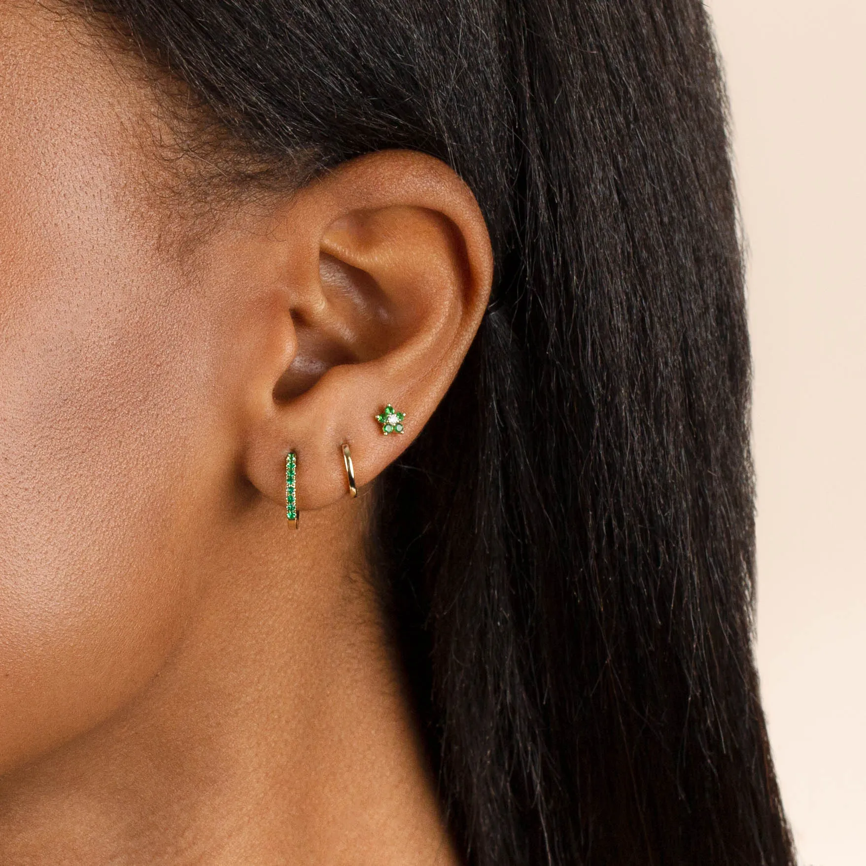 Pavé Colored Gemstone Huggie Earring 14K