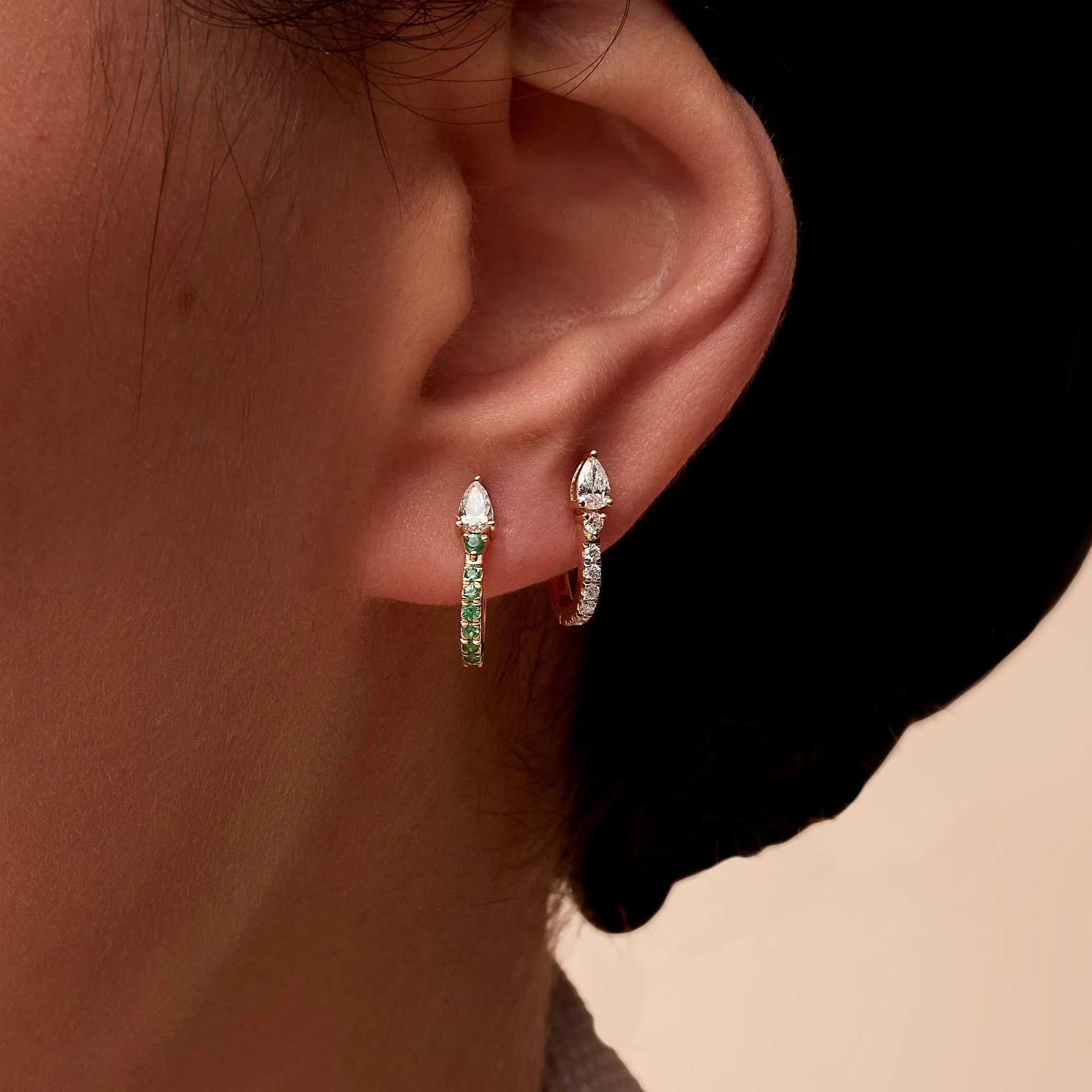 PEAR SHAPE & DIAMOND PAVE HUGGIE EARRING