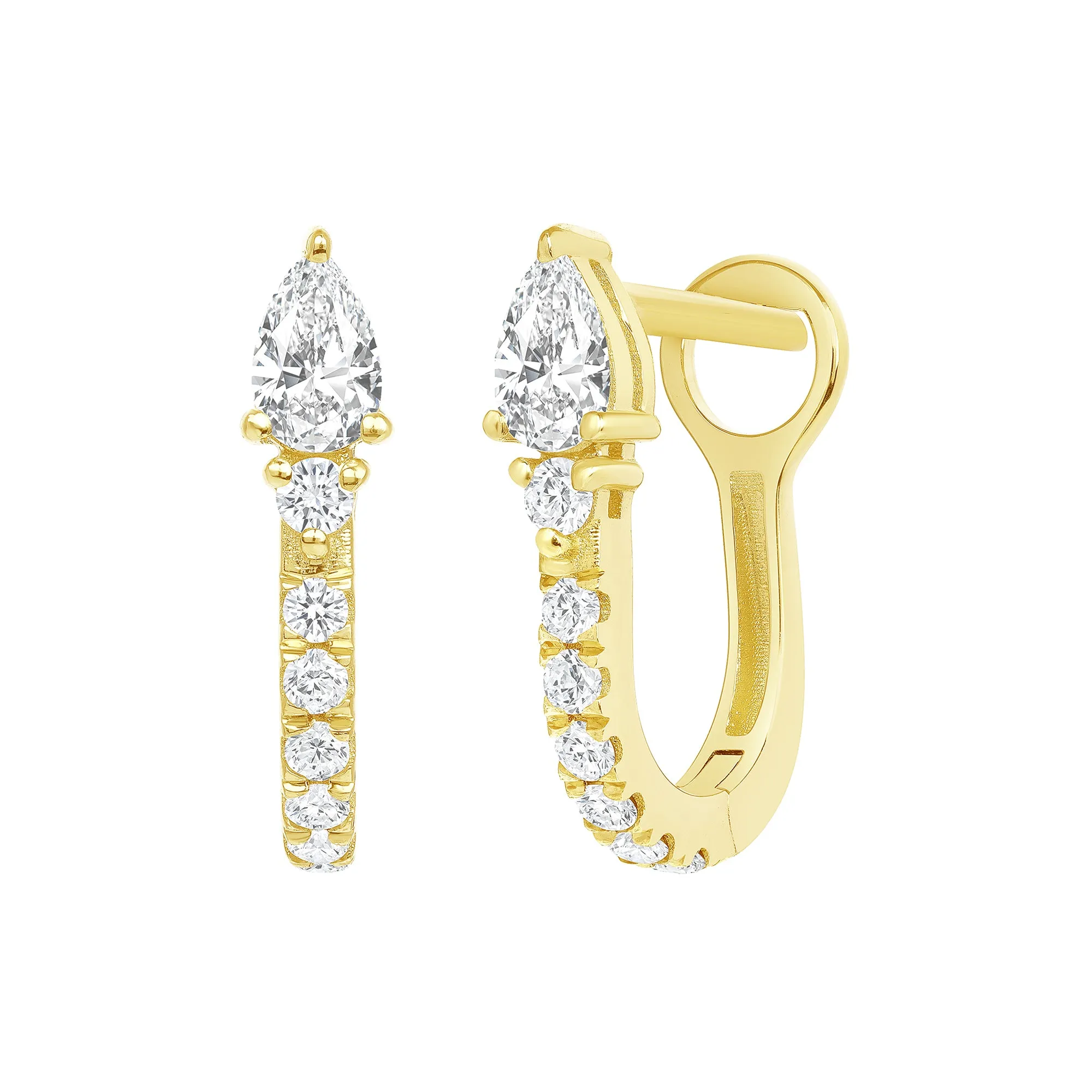 PEAR SHAPE & DIAMOND PAVE HUGGIE EARRING