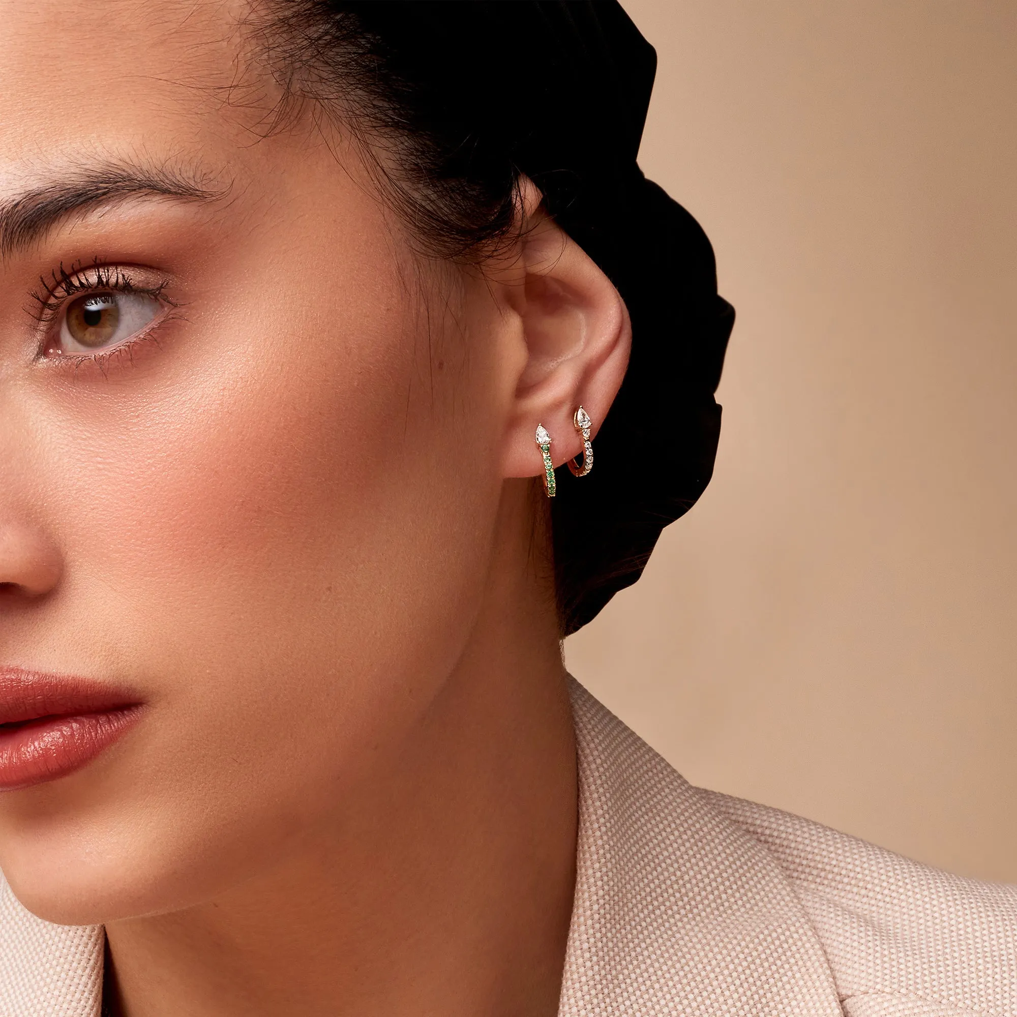 PEAR SHAPE & DIAMOND PAVE HUGGIE EARRING