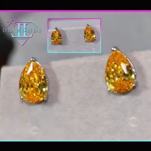 Pear Shape Earrings | Yellow Diamond Ear Studs | Yellow Diamond Earrings | Yellow Earrings | Womens Stud Earring