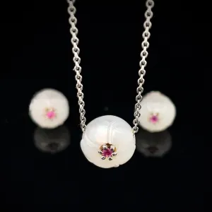 Pearl & Ruby Plumeria Earring & Pendant Set