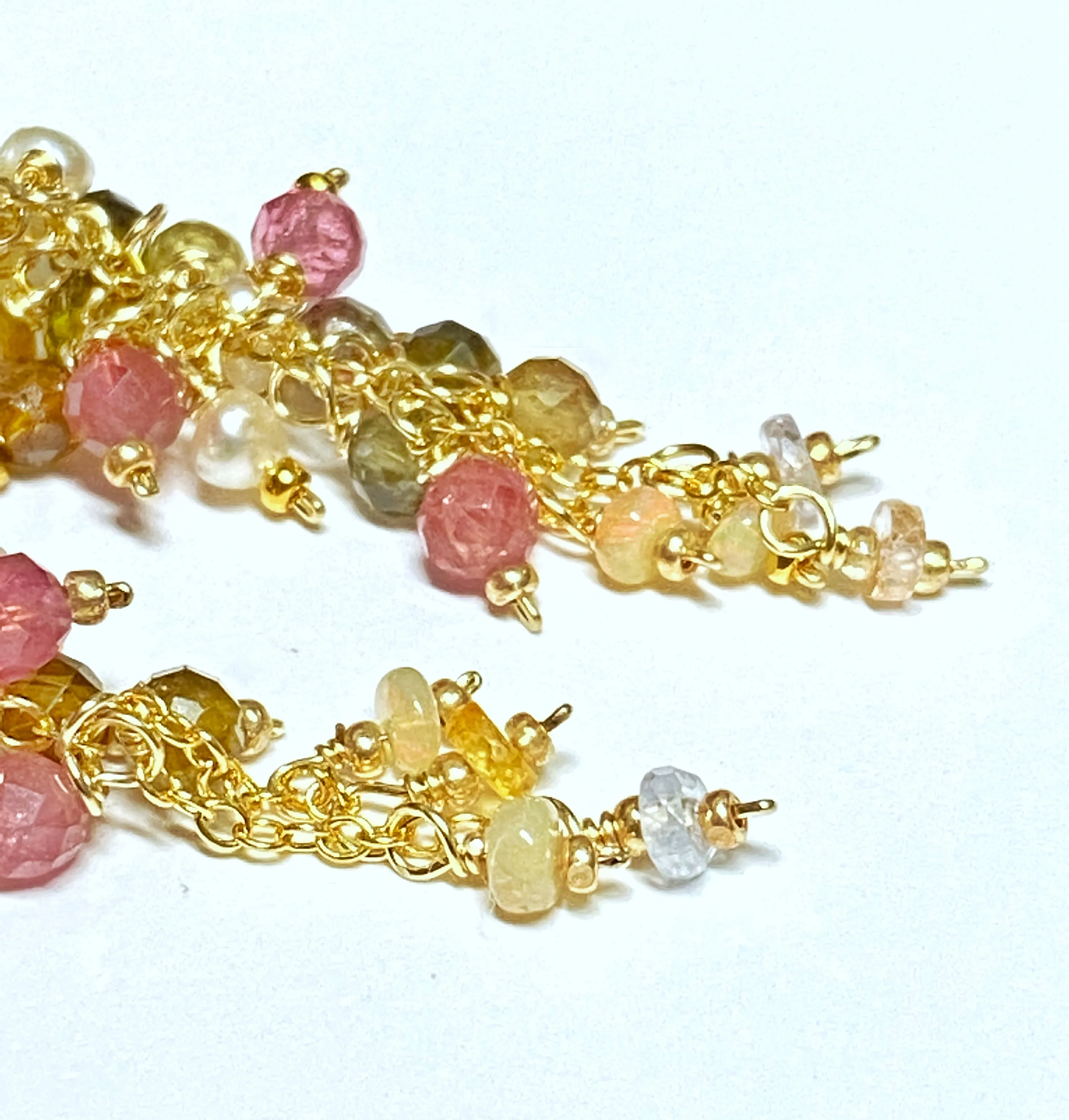 Pearl and Tourmaline Tassel Dangle Earrings