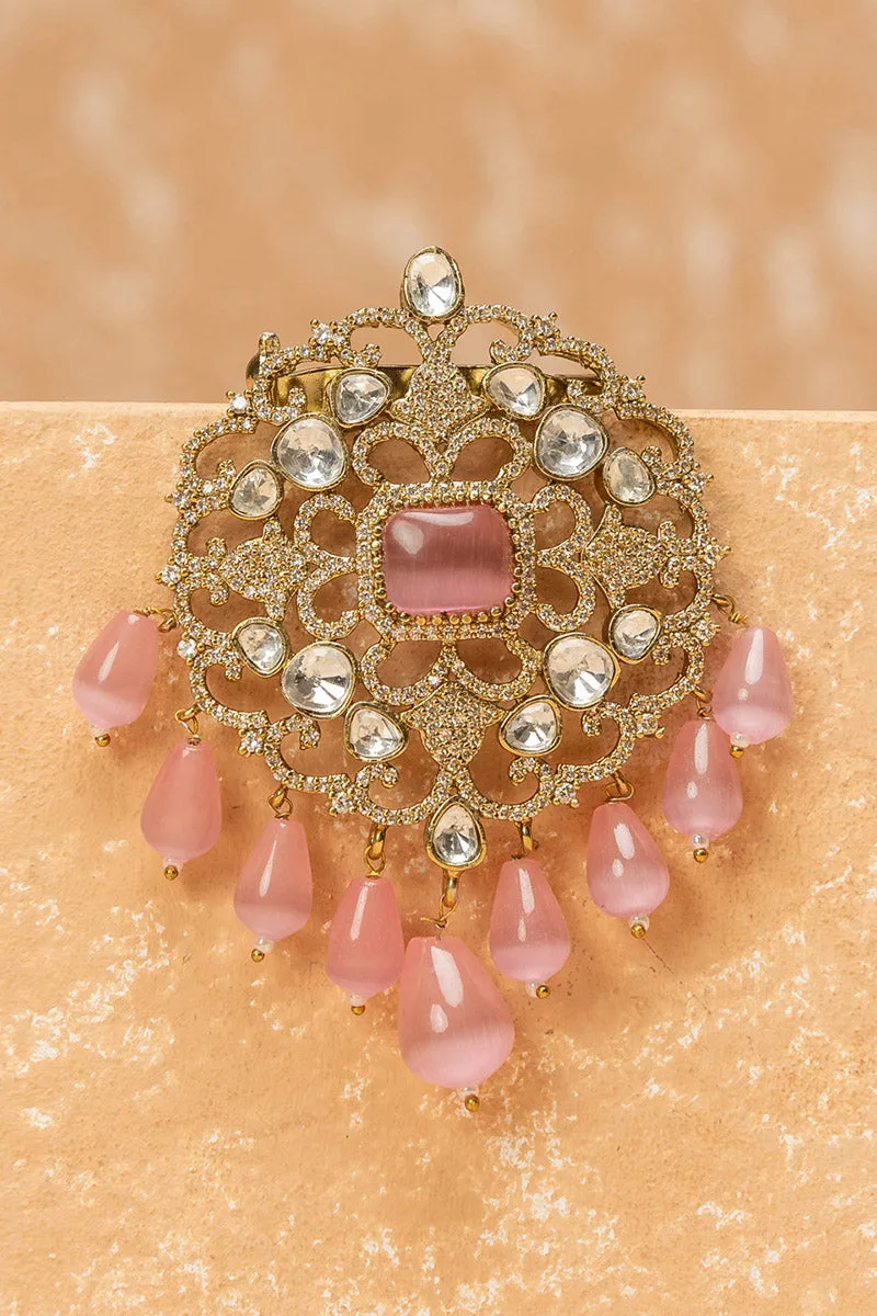 Pink Crystal Brooch With Beads Tassel
