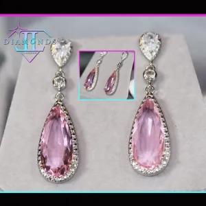 Pink Drop Earrings | Classy Diamond Earrings | Womens Earrings | Dangle Earrings