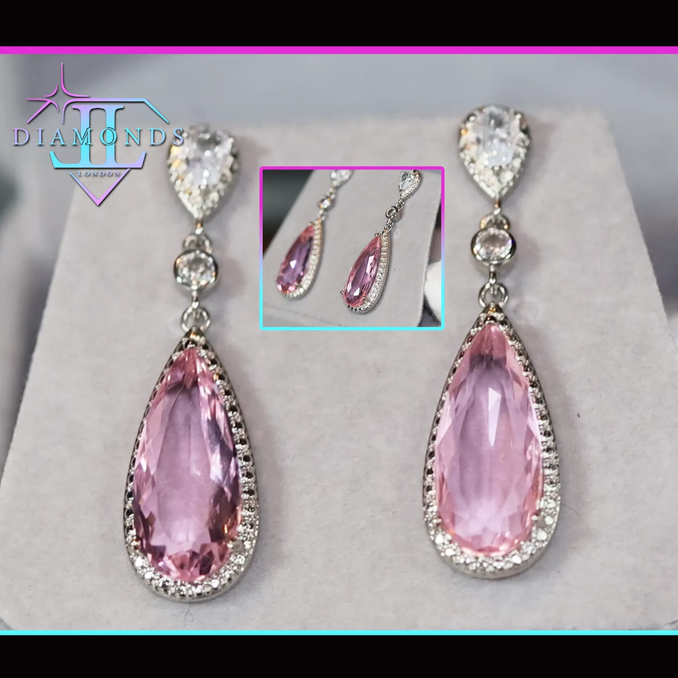 Pink Drop Earrings | Classy Diamond Earrings | Womens Earrings | Dangle Earrings