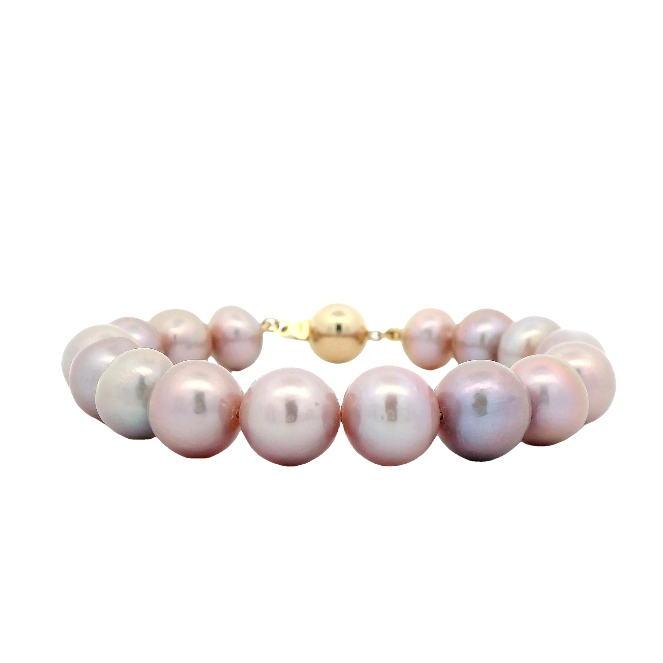 Pink Fresh Water Pearl Bracelet with 9ct Yellow Gold Clasp 19cm