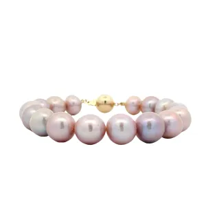 Pink Fresh Water Pearl Bracelet with 9ct Yellow Gold Clasp 19cm