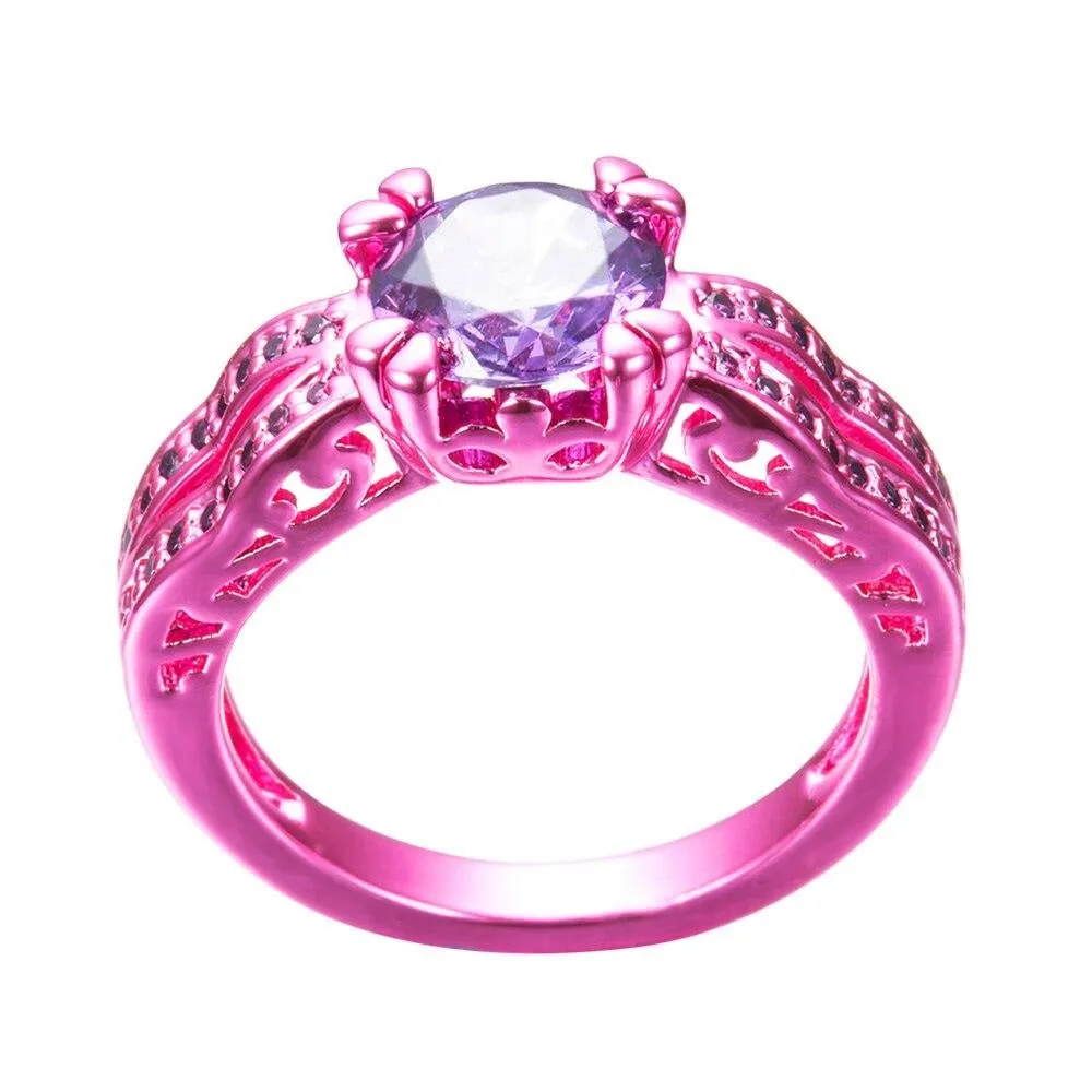 Pink Gold Purple Cubic Zirconia Ring