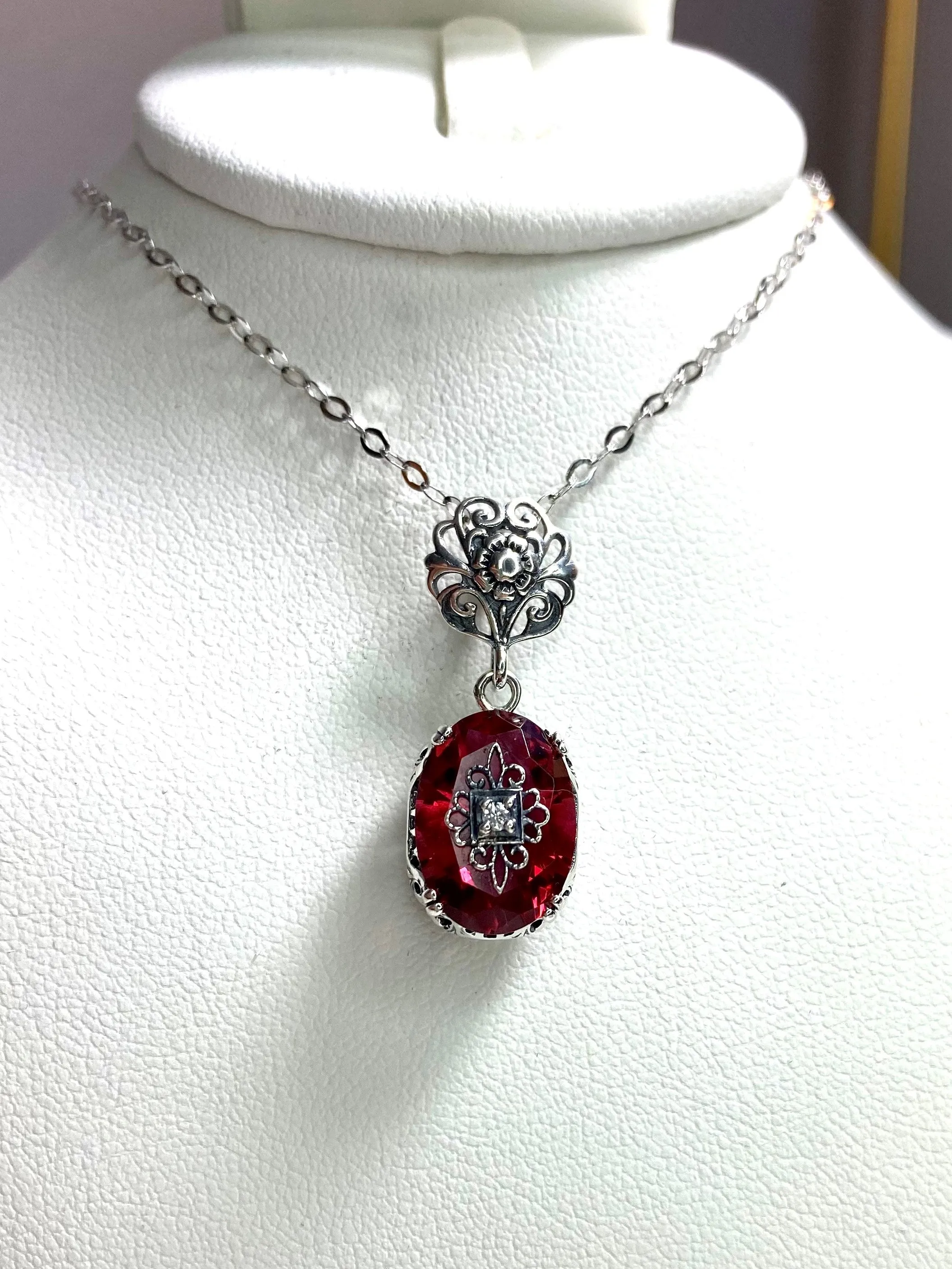 Pink Pendant, Embellished Edwardian Necklace #P70e