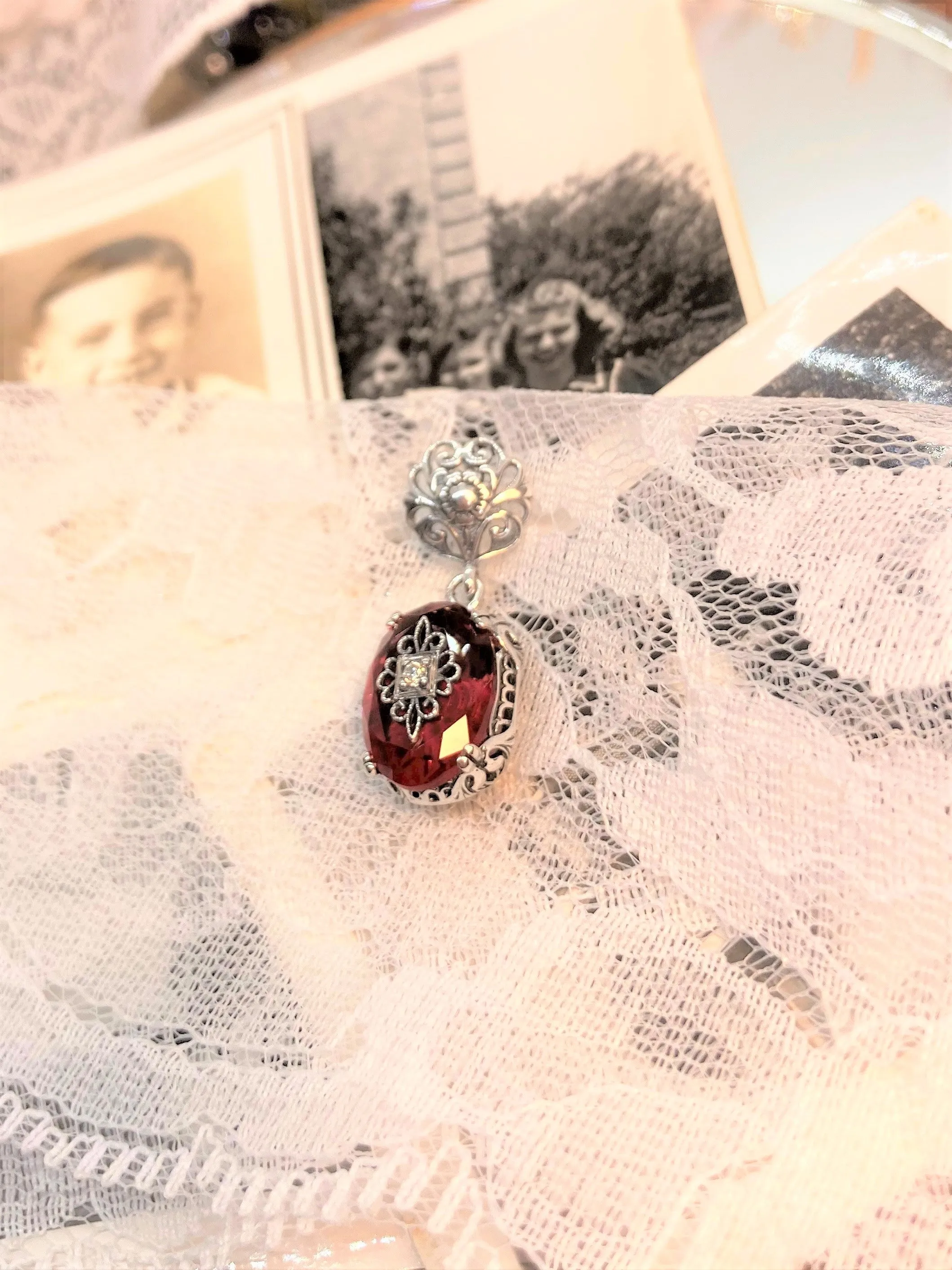Pink Pendant, Embellished Edwardian Necklace #P70e
