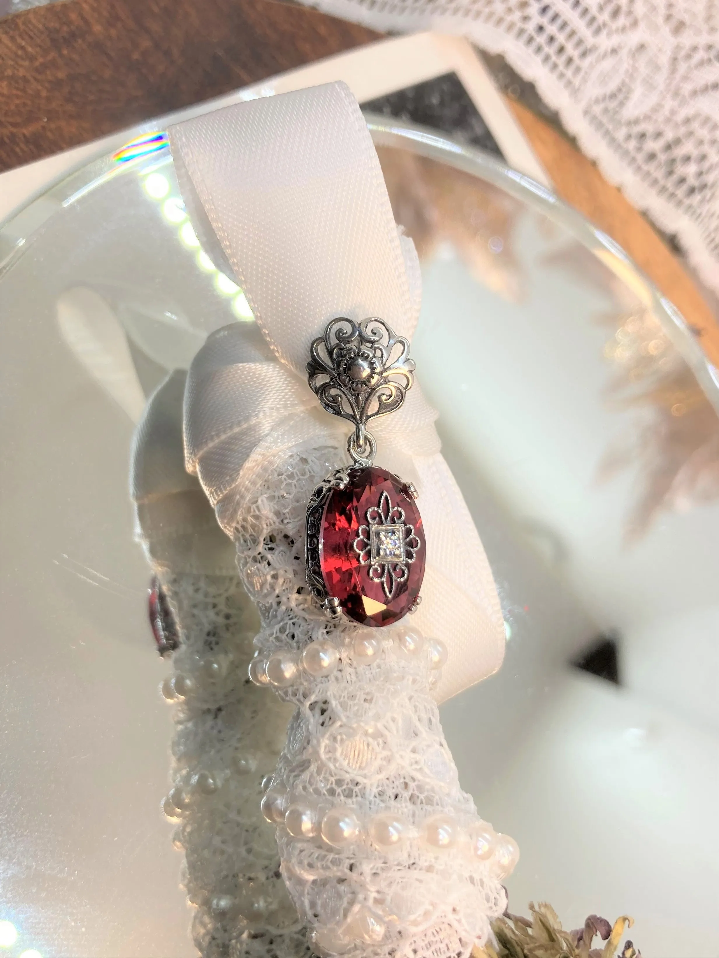 Pink Pendant, Embellished Edwardian Necklace #P70e