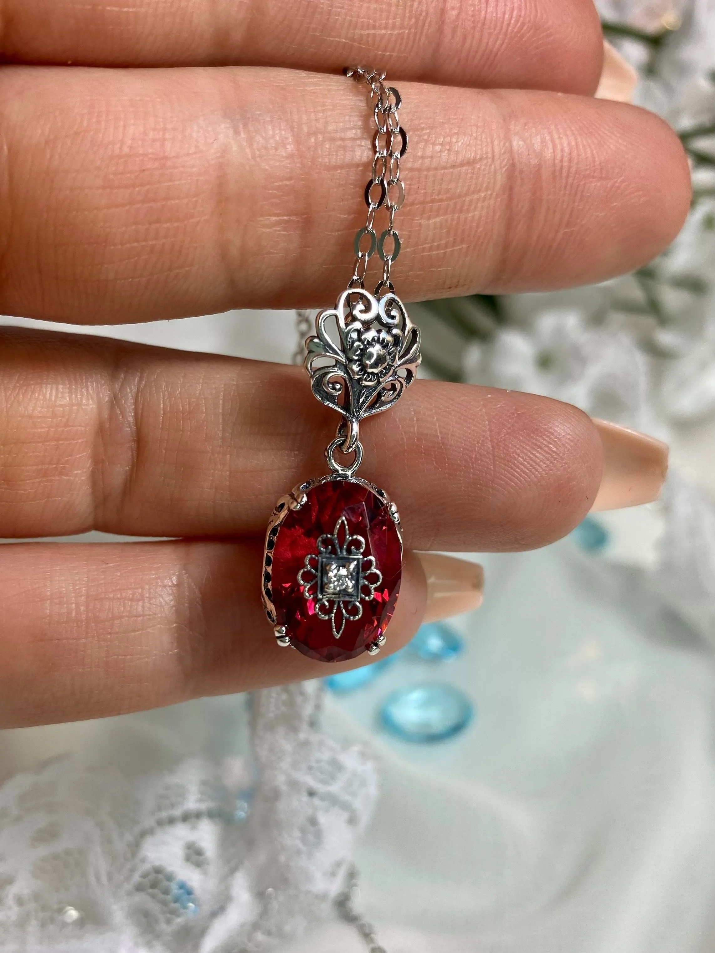 Pink Pendant, Embellished Edwardian Necklace #P70e