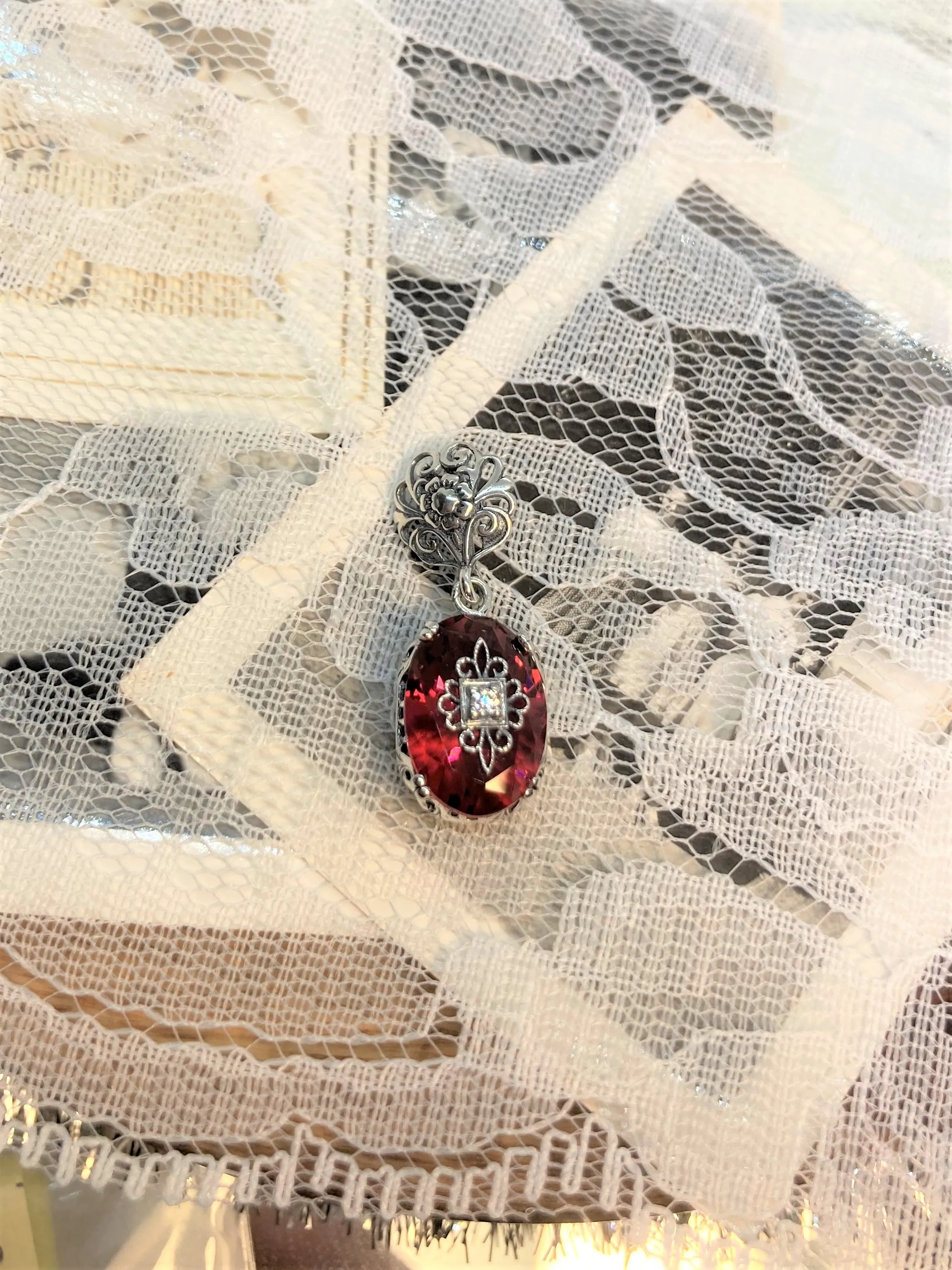 Pink Pendant, Embellished Edwardian Necklace #P70e