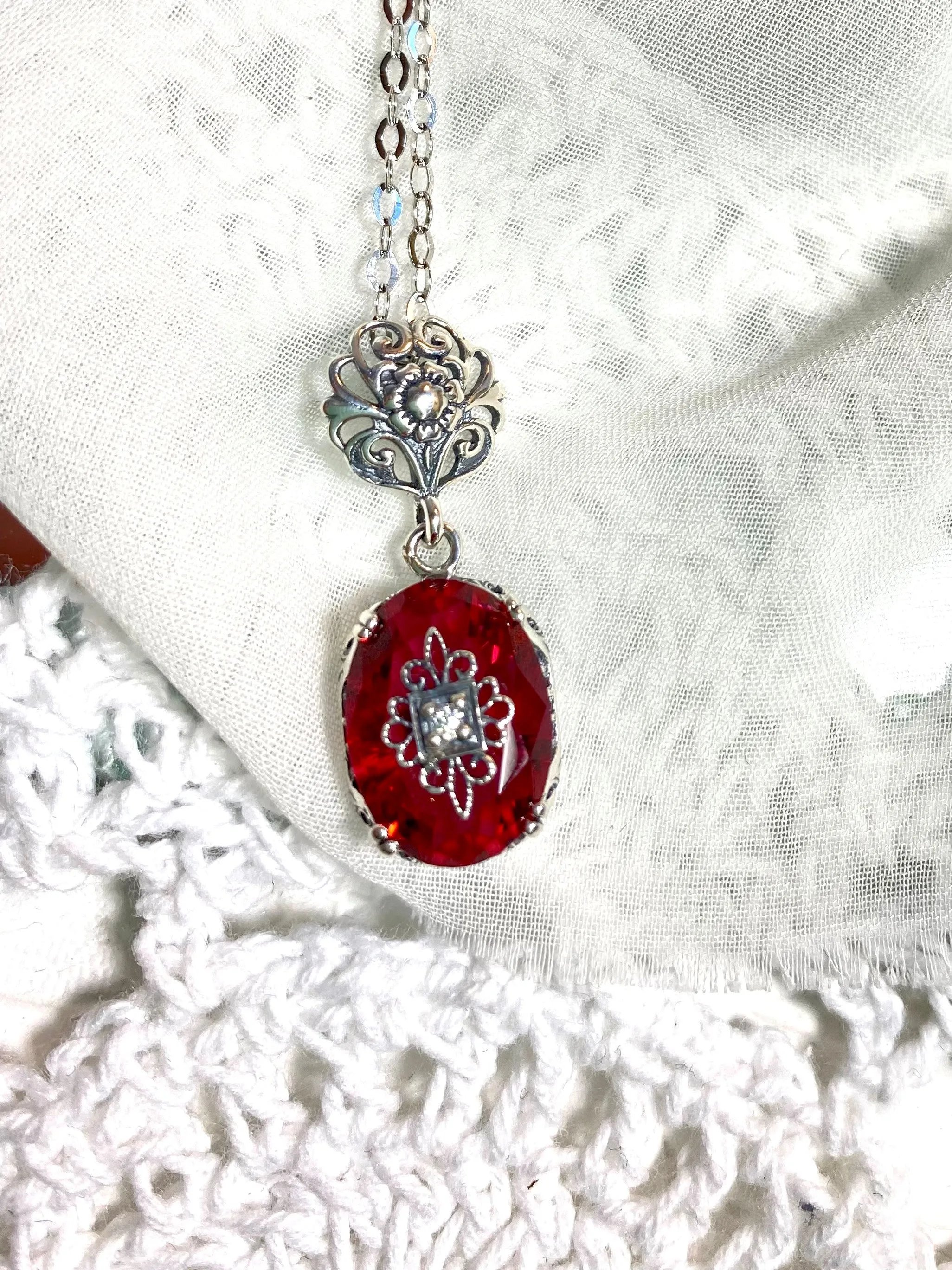 Pink Pendant, Embellished Edwardian Necklace #P70e