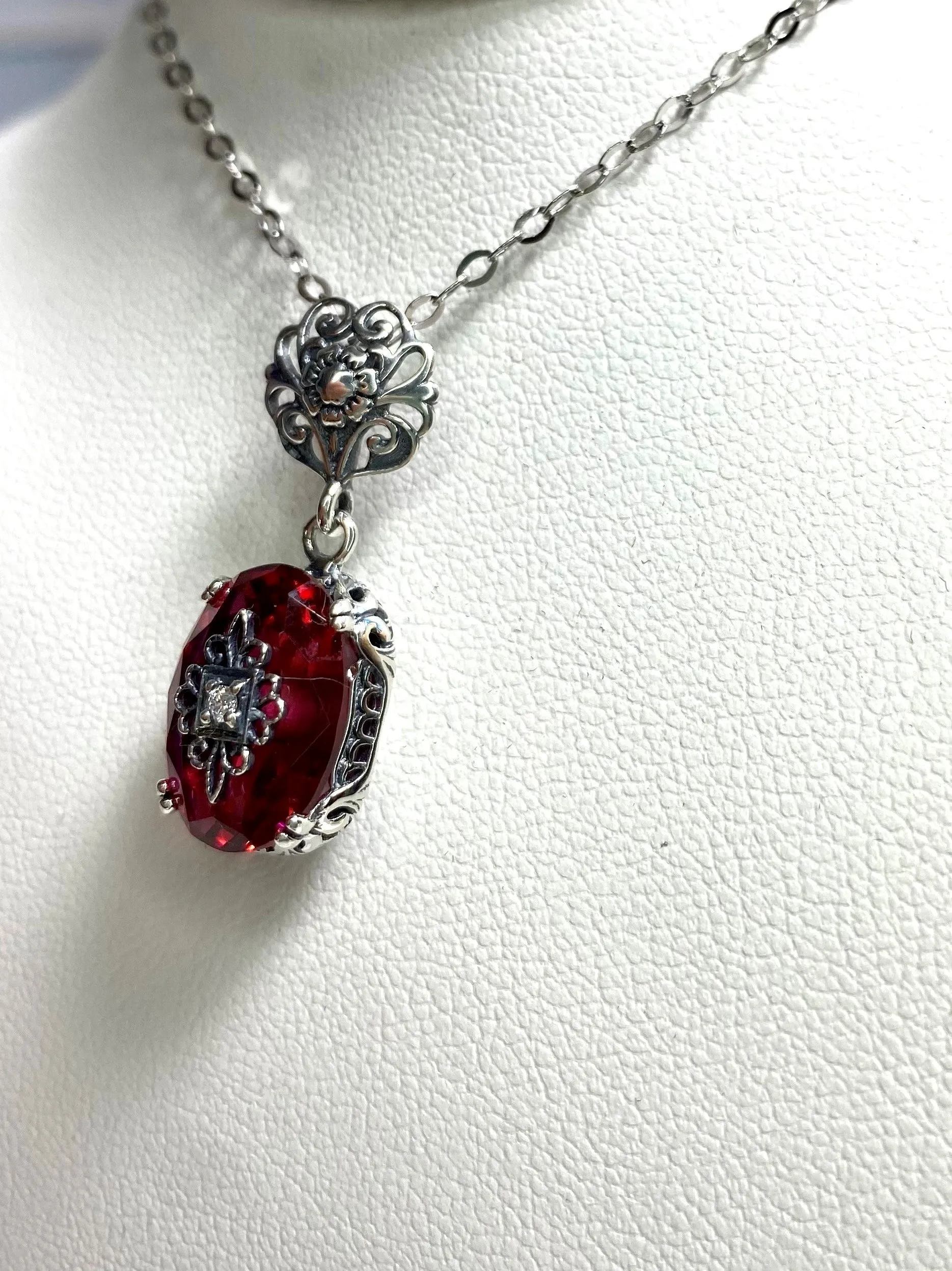 Pink Pendant, Embellished Edwardian Necklace #P70e