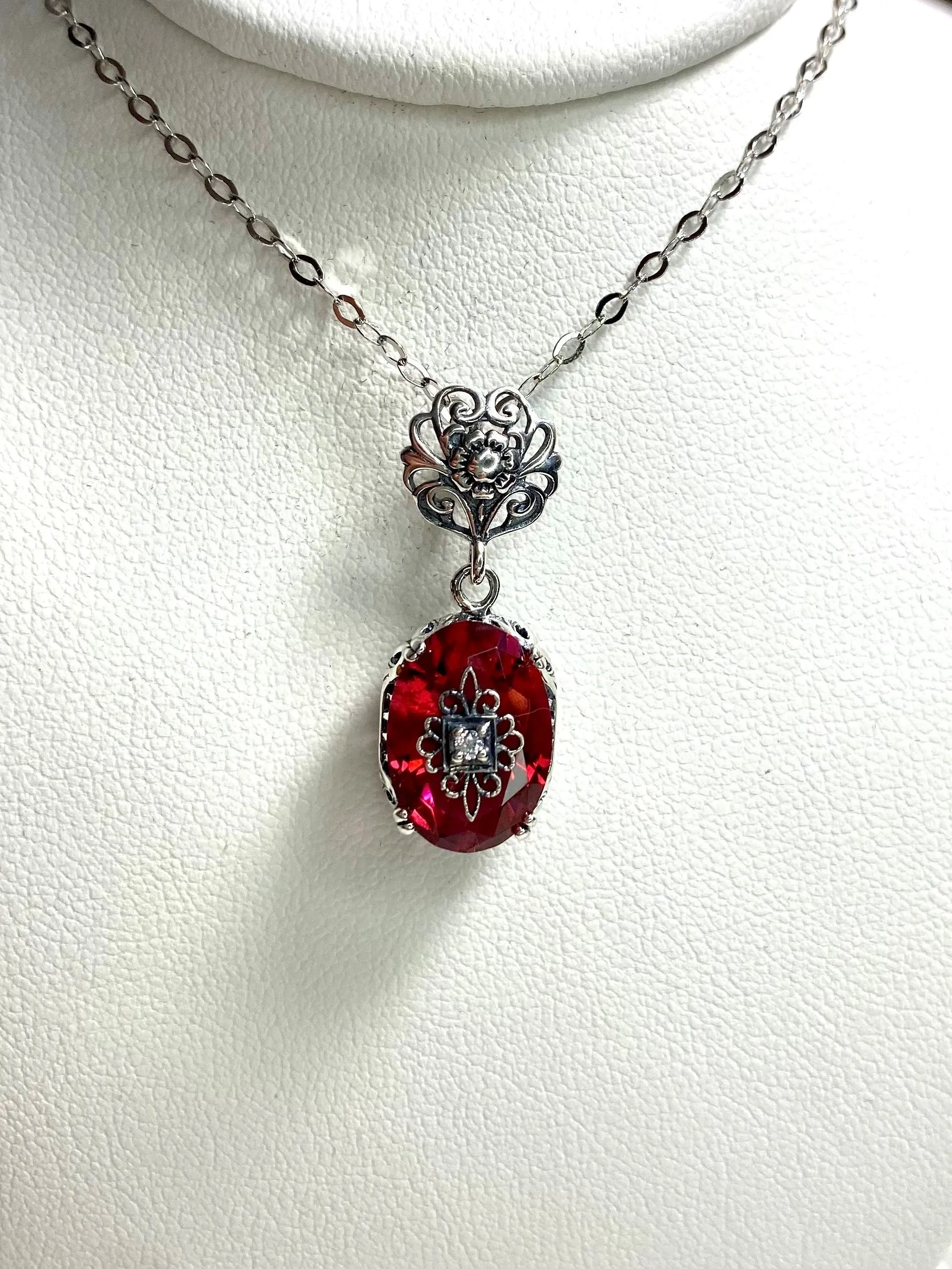 Pink Pendant, Embellished Edwardian Necklace #P70e