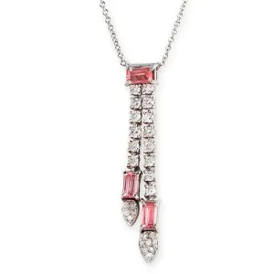 Pink Sapphire & Diamond Dangle Pendant Necklace In 18k White Gold