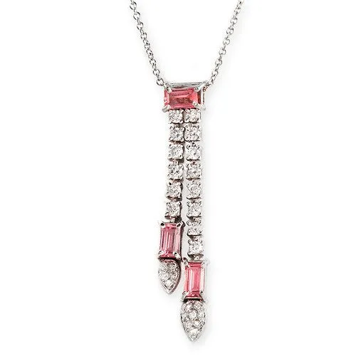 Pink Sapphire & Diamond Dangle Pendant Necklace In 18k White Gold