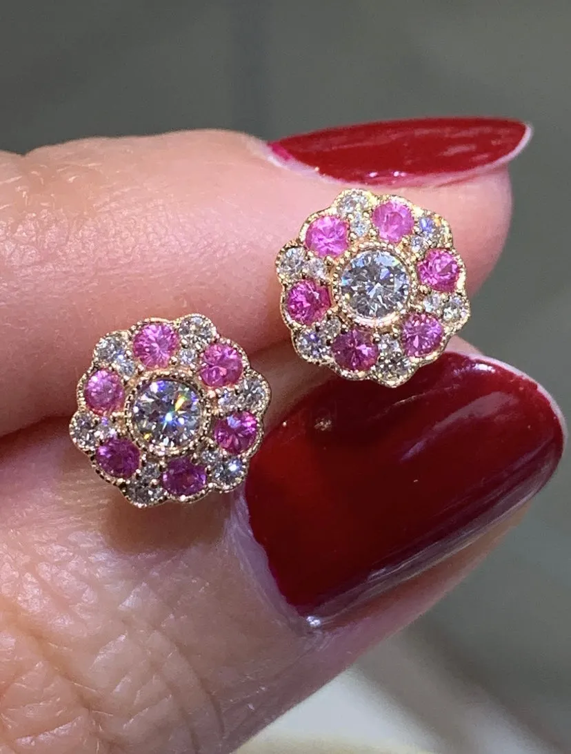 Pink Sapphire & Diamond Earrings
