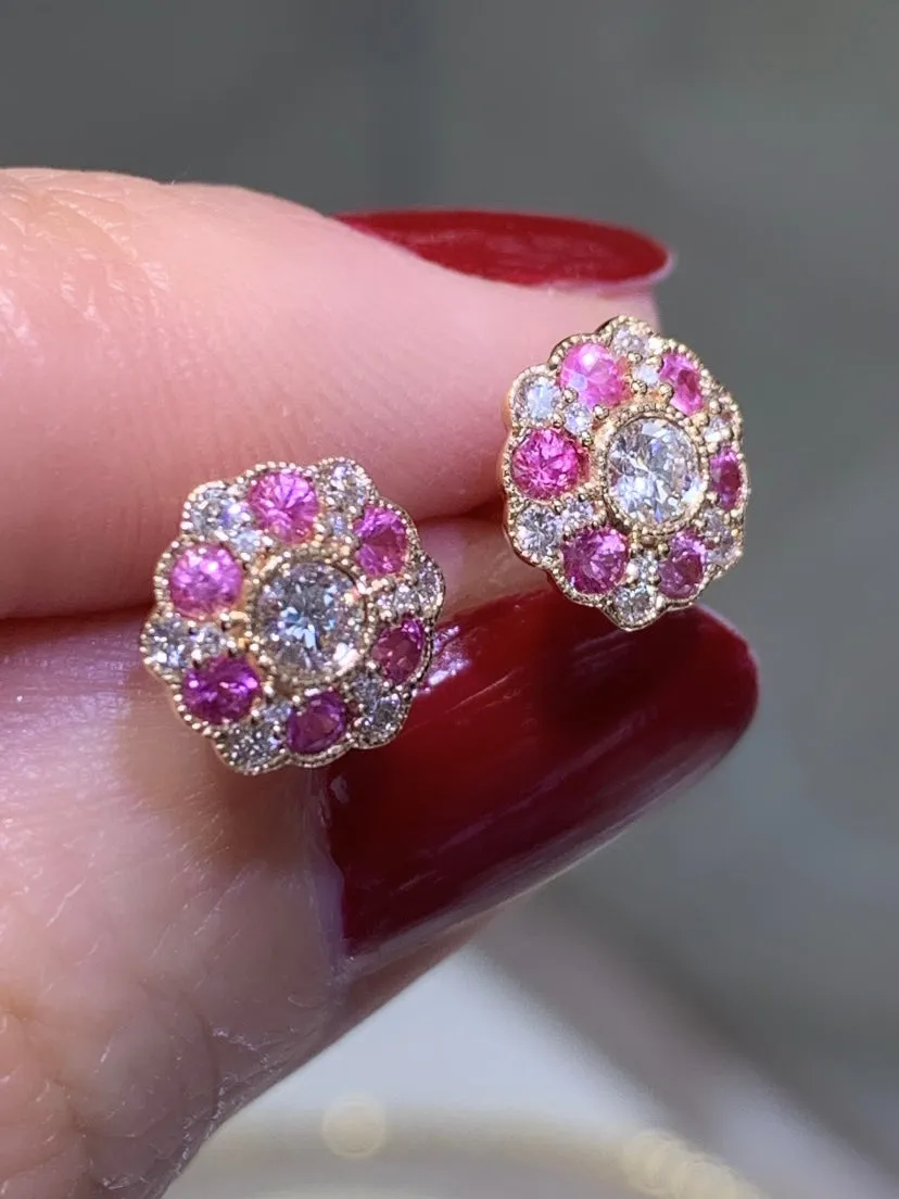 Pink Sapphire & Diamond Earrings