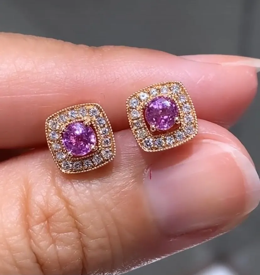 Pink Sapphire & Diamond Earrings
