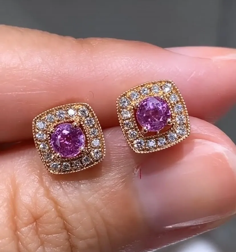 Pink Sapphire & Diamond Earrings