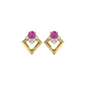 Pink Sapphire and Diamond Geometric Stud Earrings