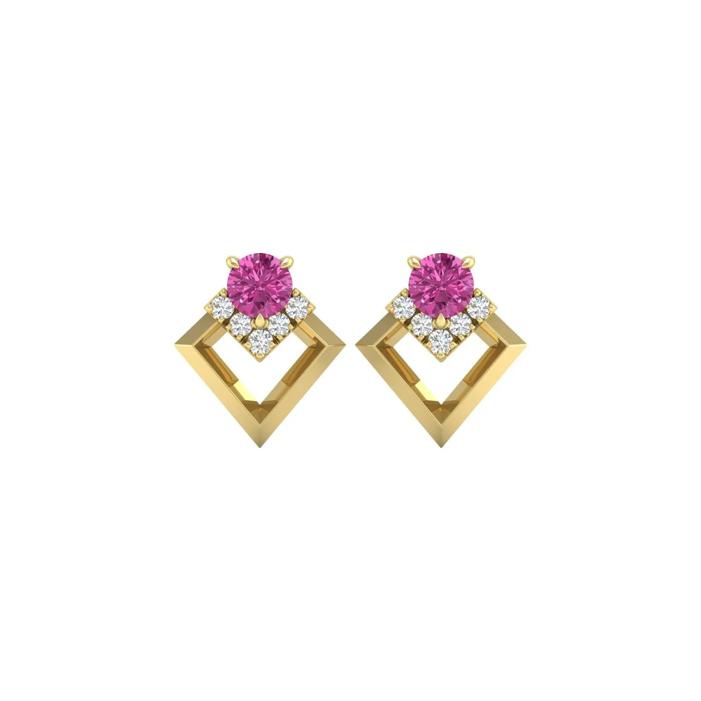 Pink Sapphire and Diamond Geometric Stud Earrings