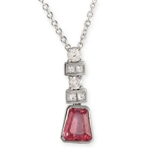 Pink Sapphire And Diamond Pendant Necklace In 18k White Gold