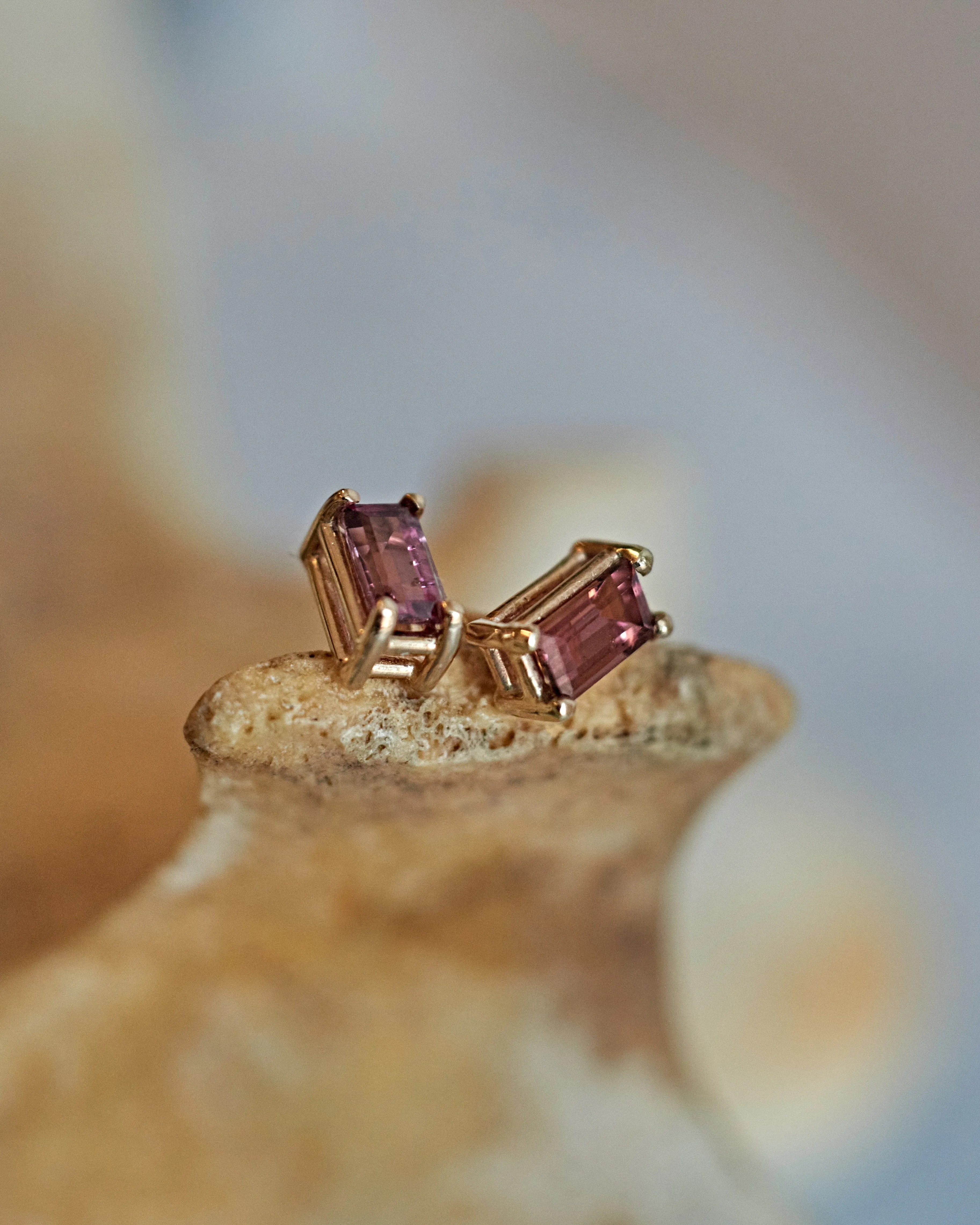 Pink Sapphire Baguette Stud