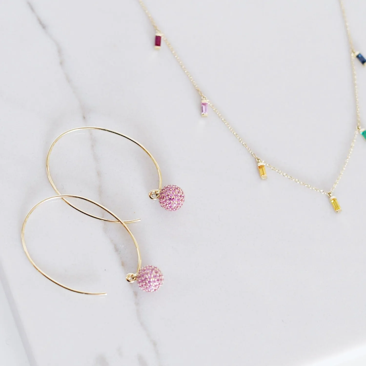 Pink Sapphire Disco Ball Wire Earrings
