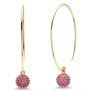 Pink Sapphire Disco Ball Wire Earrings