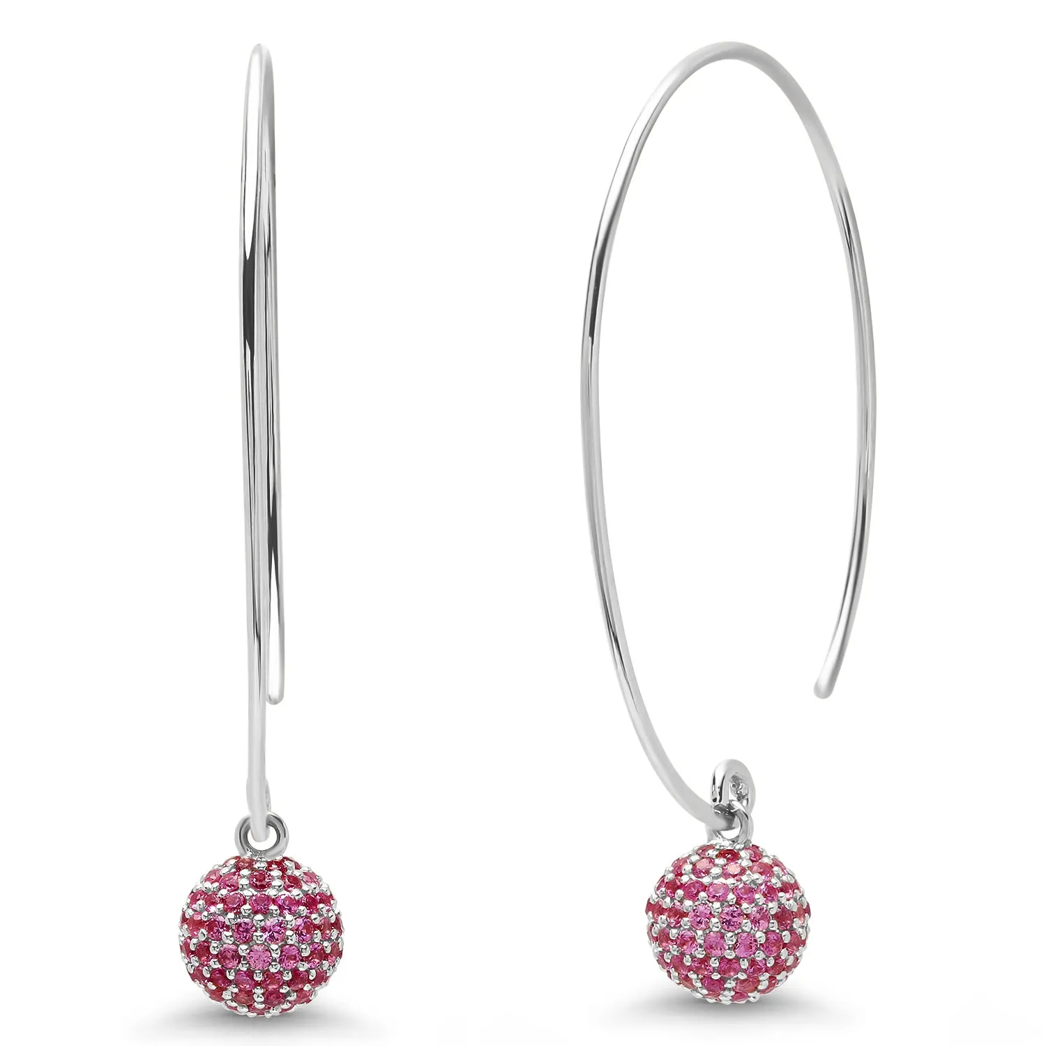 Pink Sapphire Disco Ball Wire Earrings