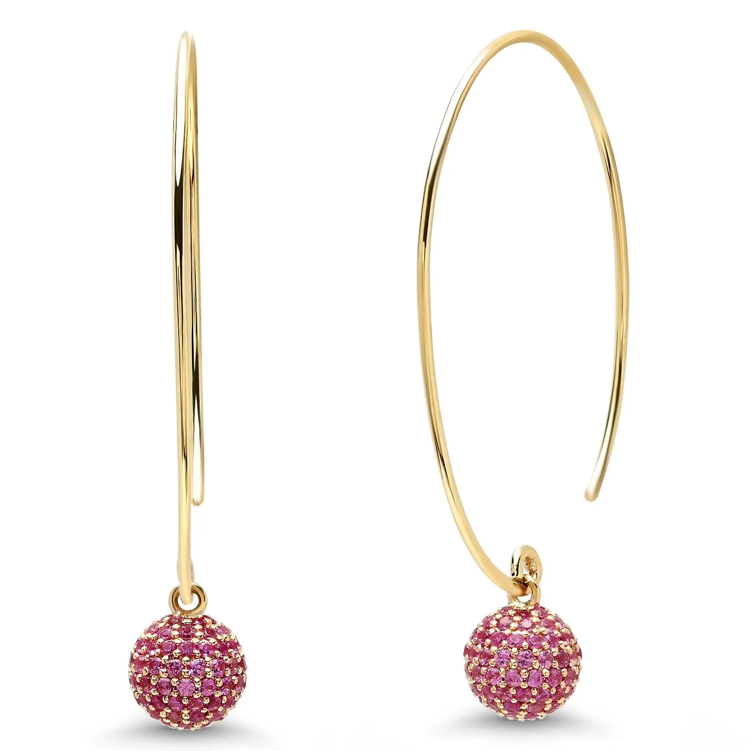 Pink Sapphire Disco Ball Wire Earrings