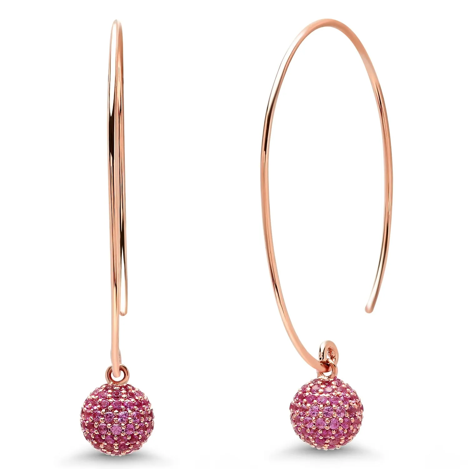 Pink Sapphire Disco Ball Wire Earrings