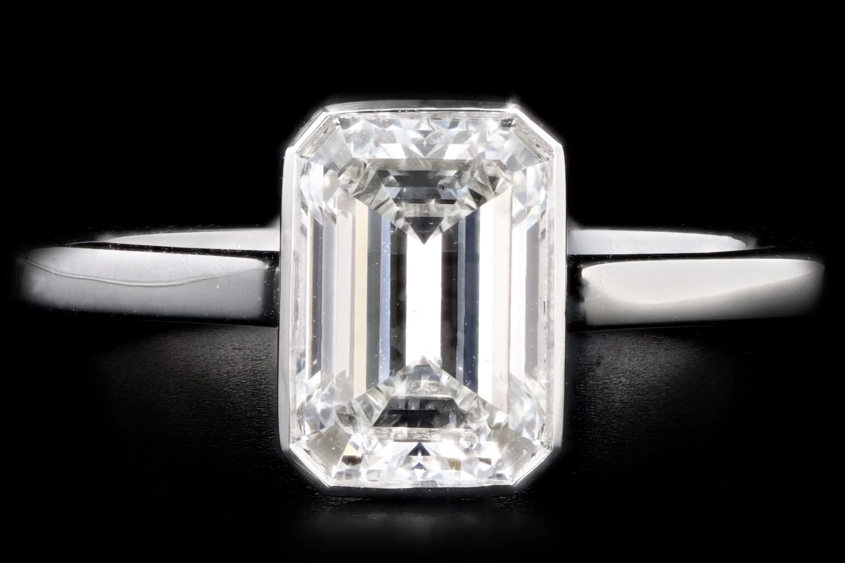 Platinum 1.37 Carat Emerald Cut Diamond Bezel Engagement Ring GIA Certified